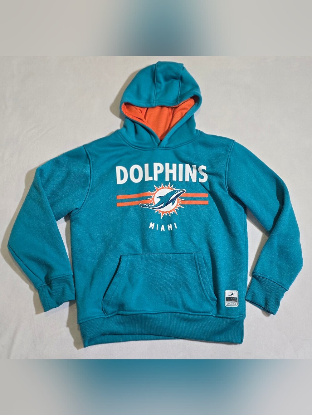 NFL Team Apparel Miami Dolphins Youth Fleece Hoodie - Teal/Orange - Size 10-12